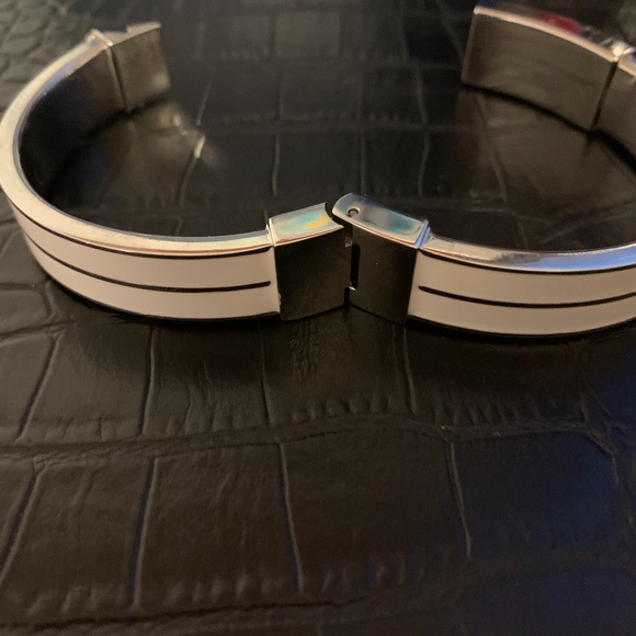 NWT - Michael Kors Silver-White Logo Bangle Bracelet - Picture 4 of 9